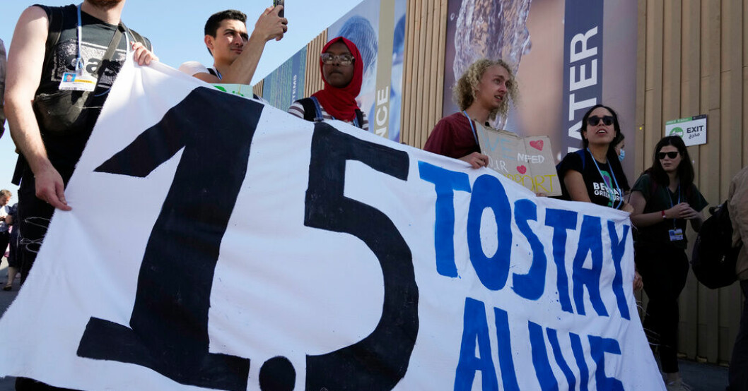 "1.5 to stay alive" var demonstranternas budskap under det senaste klimattoppmötet, COP27 i Egypten. Arkivbild. FN: 1,5 grader kan passeras inom fem år
