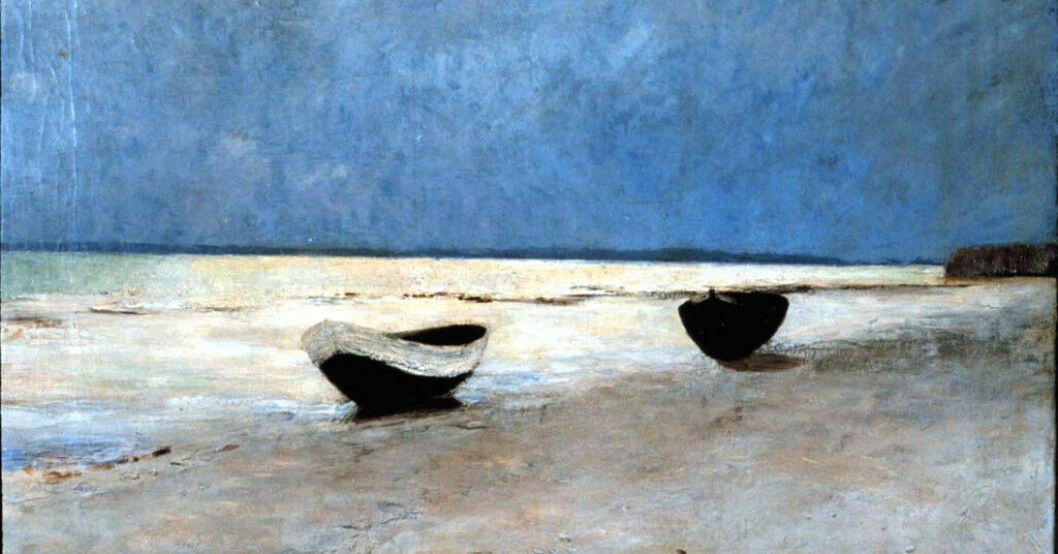 "Båtarna på stranden", målat av Carl Fredrik Hill. Arkivbild. Allkonstverk om Carl Fredrik Hill på Malmö Live