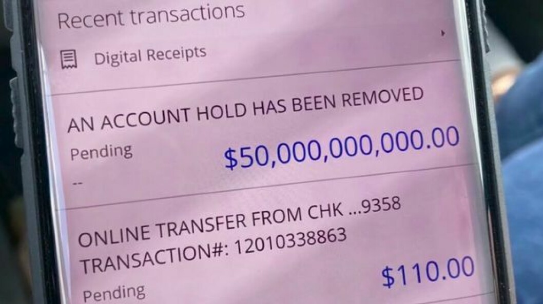 50 miljarder amerikanska dollar, eller cirka 500 miljarder svenska kronor dök plötsligt upp på Darren James bankkonto. Banken Chase var snabba med att frysa insättningen.