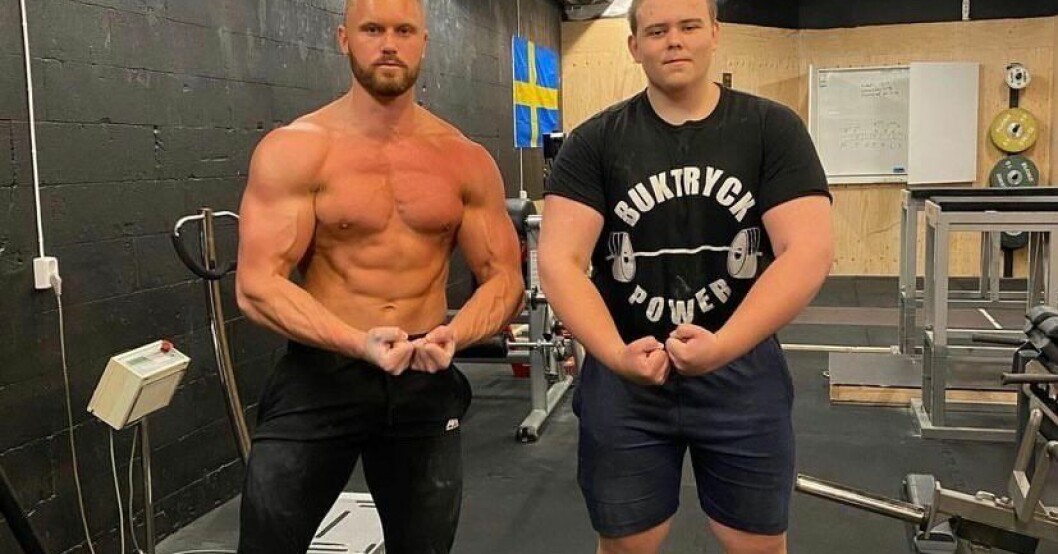 Personliga tränaren Fabian G Lejonstål med träningsstjärnan Emil Almeen, 16. Emil Almeen