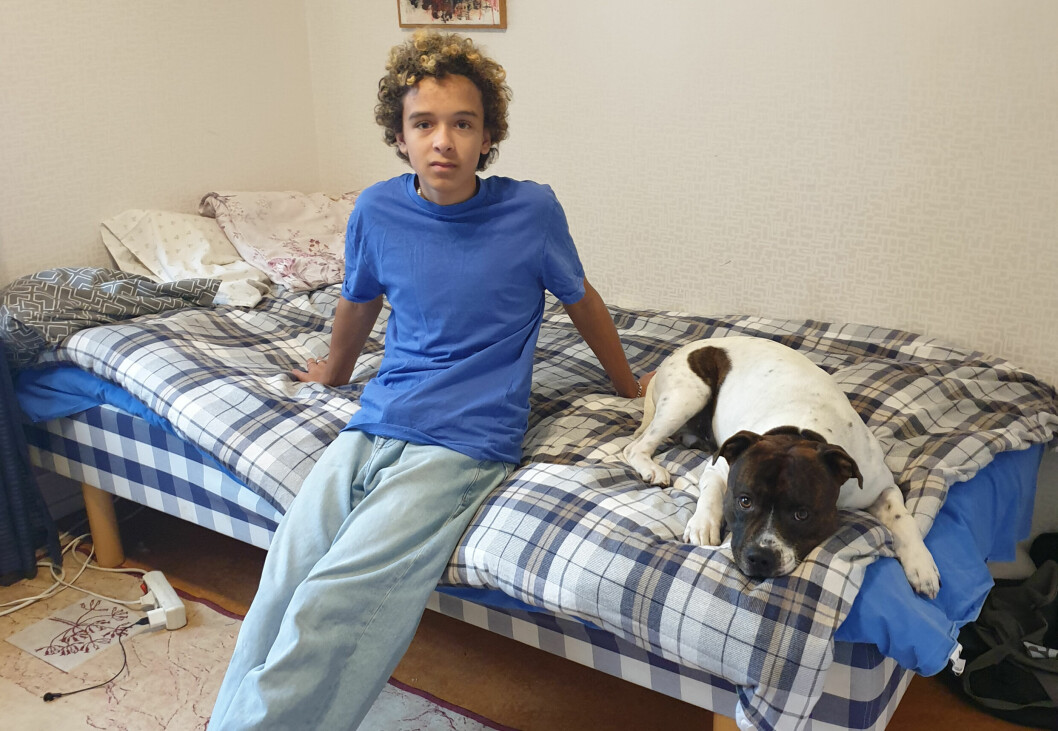 <strong>Dan Michael Broberg, 15, riskerar att vräkas från sitt barndomshem. Här med hunden Kabbi.</strong> Dan Michael Broberg riskerar att vräkas från sitt barndomshem.