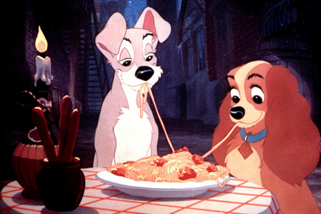 Kvällen blev romantisk, som tagen ur en Disneyfilm. LADY AND THE TRAMP, Tramp, Lady, 1955 EVERETT COLLECTION / IBL BILDBYRÅ