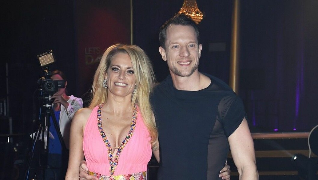 Laila Bagge och Tobias Wallin siktar på att ta hem segern i år. Foto: IBL Pressträff inför Let's dance 10 år, Stockholm, 2015-05-05