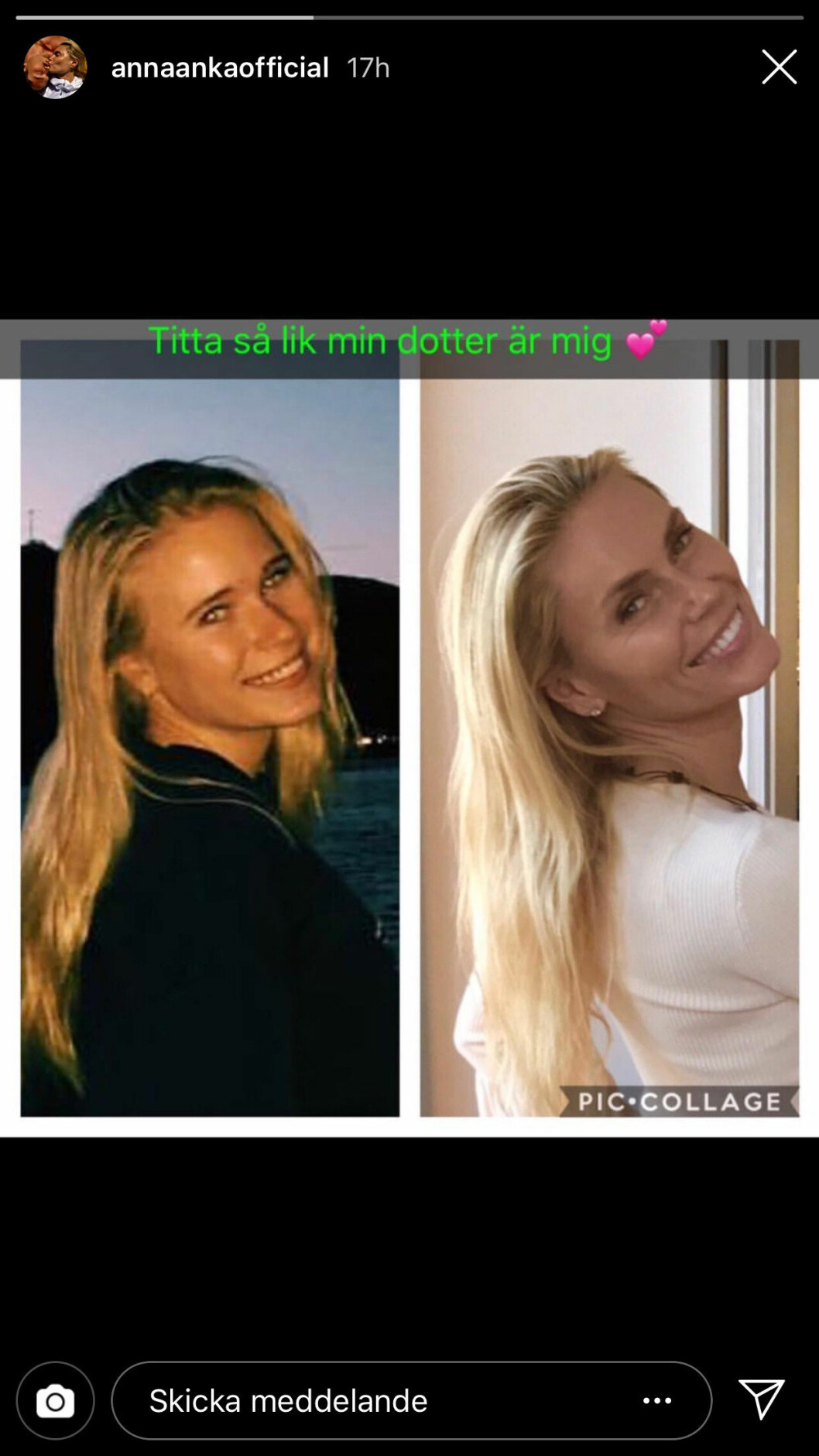 Anna Anka delade för ett drygt år sen med sig av en bild på dottern och visade upp likheten dem emellan. Anna Anka och dottern Elli 2018