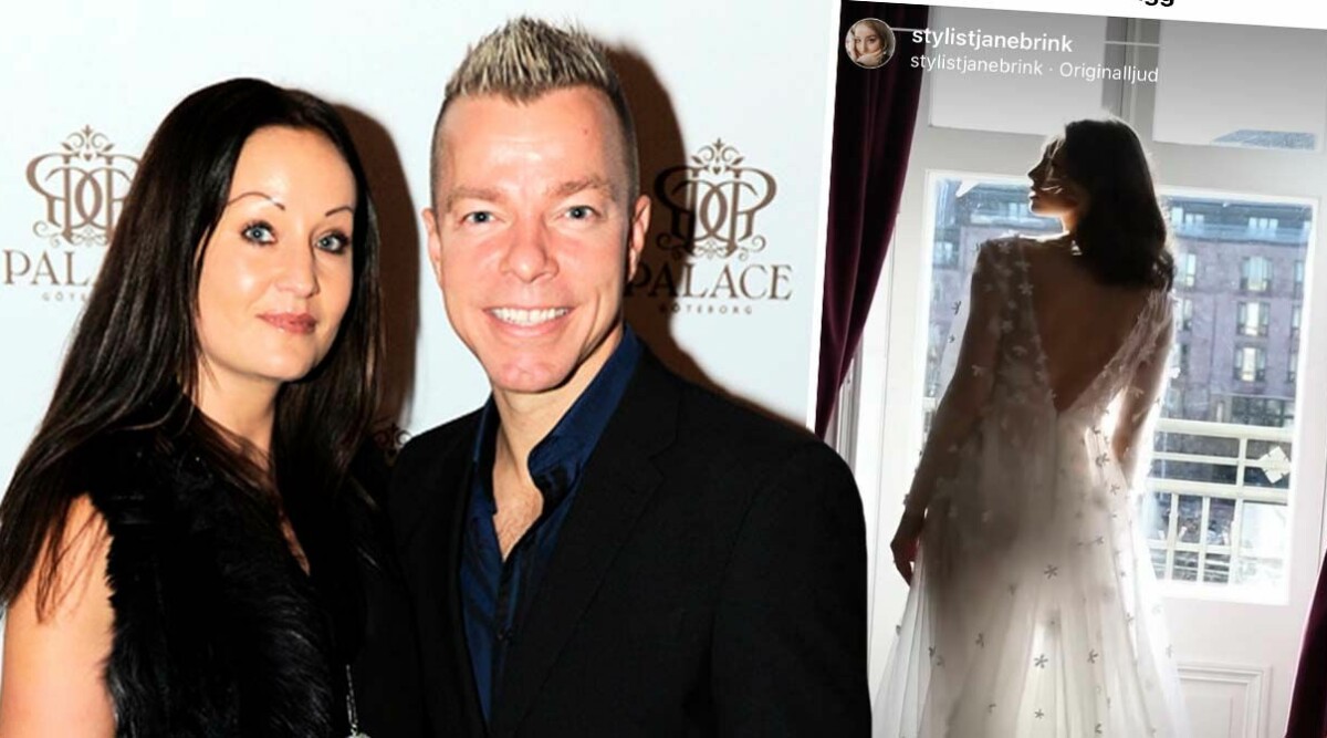Casper och Helena Janebrinks dotter Alice visar upp bröllopsbilderna