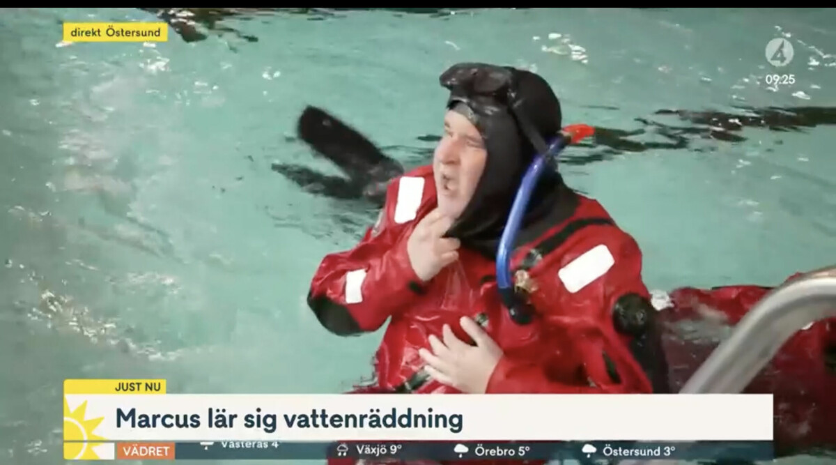 Här tvingas Marcus Noterius bli räddad i Nyhetsmorgon: "Jag får ingen luft!"