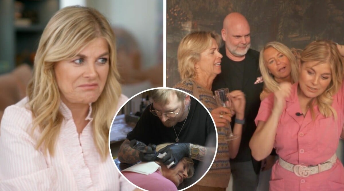 Här tatuerar sig Pernilla Wahlgren – mitt under festen • Ingen ser vad det är