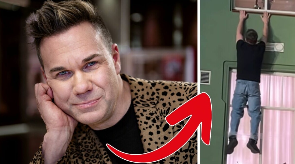 Chocken! Här hänger Anders Pihlblad ut från ett fönster • Se bilderna