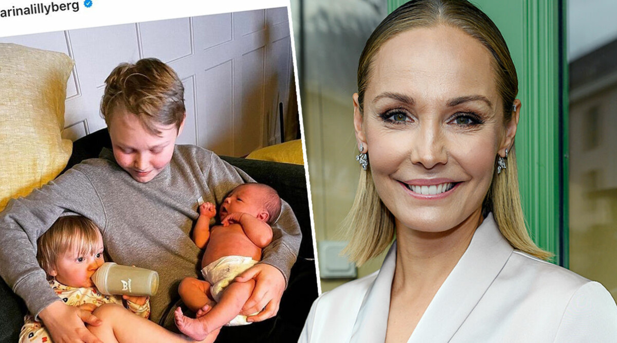 Carina Bergs första familjebild på barnen Holger, Otto och Juno