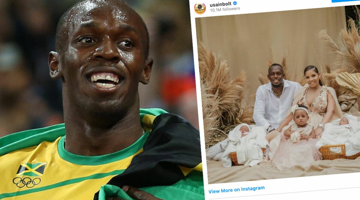 Usain Bolt visar upp hemliga tvillingarna – nya bebislyckan