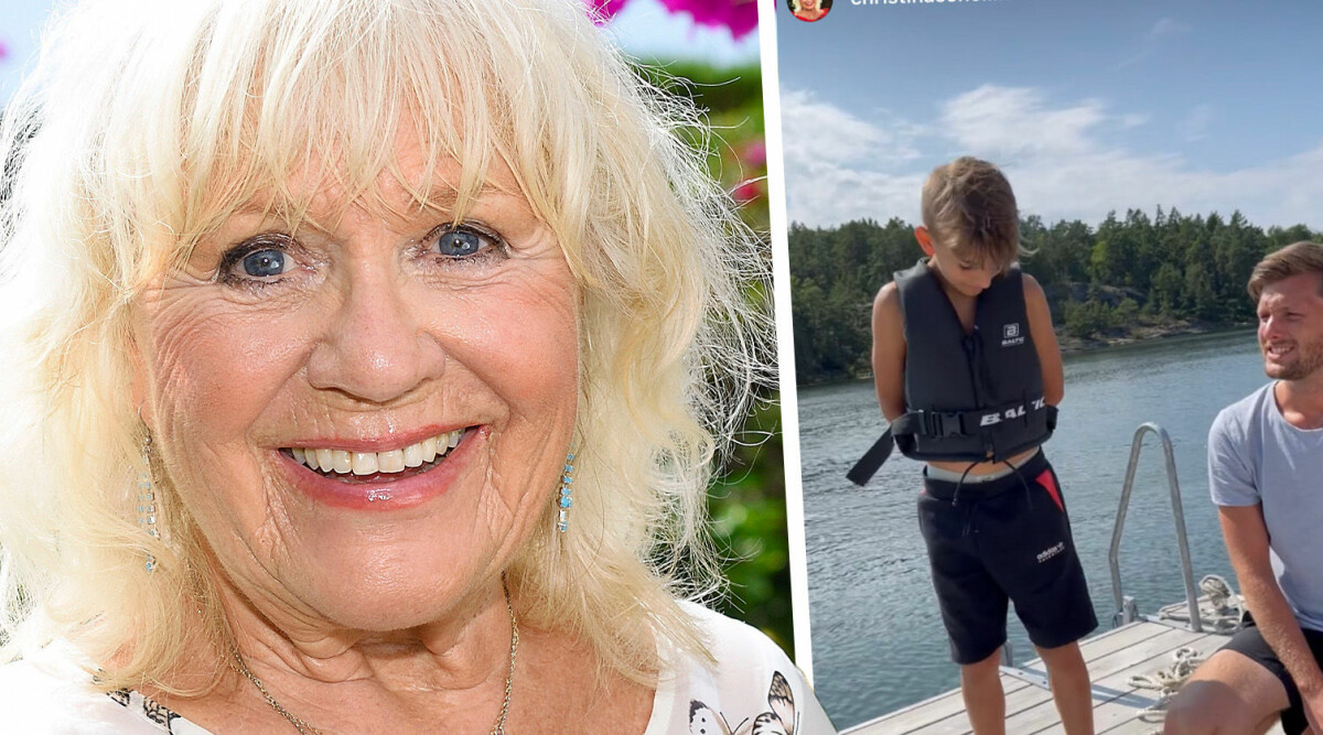 Christina Schollin visar upp okända barnbarnet Tim Wahlgren