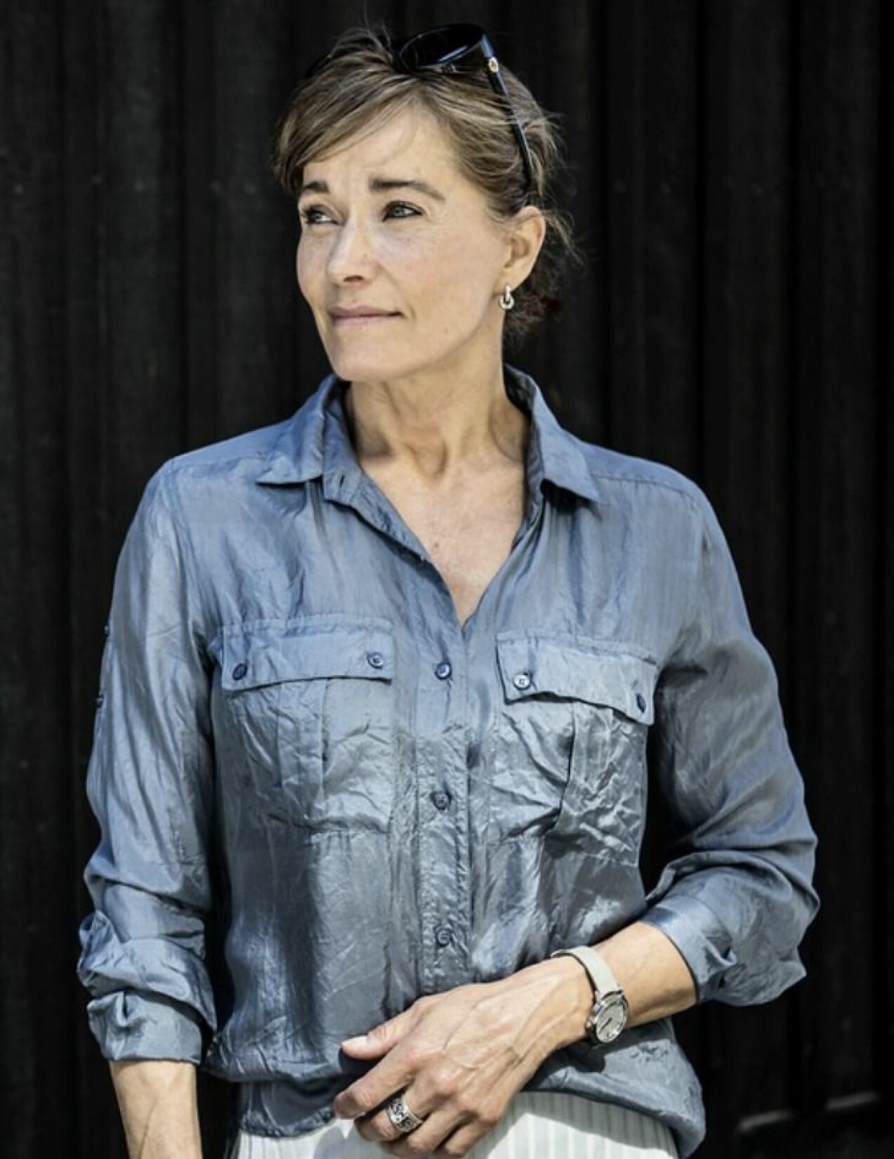 Agneta Sjödin. Agneta Sjödin i blå skjorta