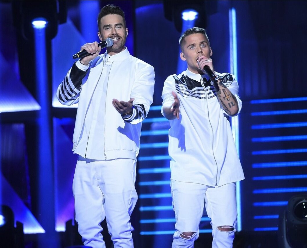 Albin och Mattias framför låten Rik i Andra chansen, Melodifestivalen 2016. FOTO: Karin Törnblom/TT