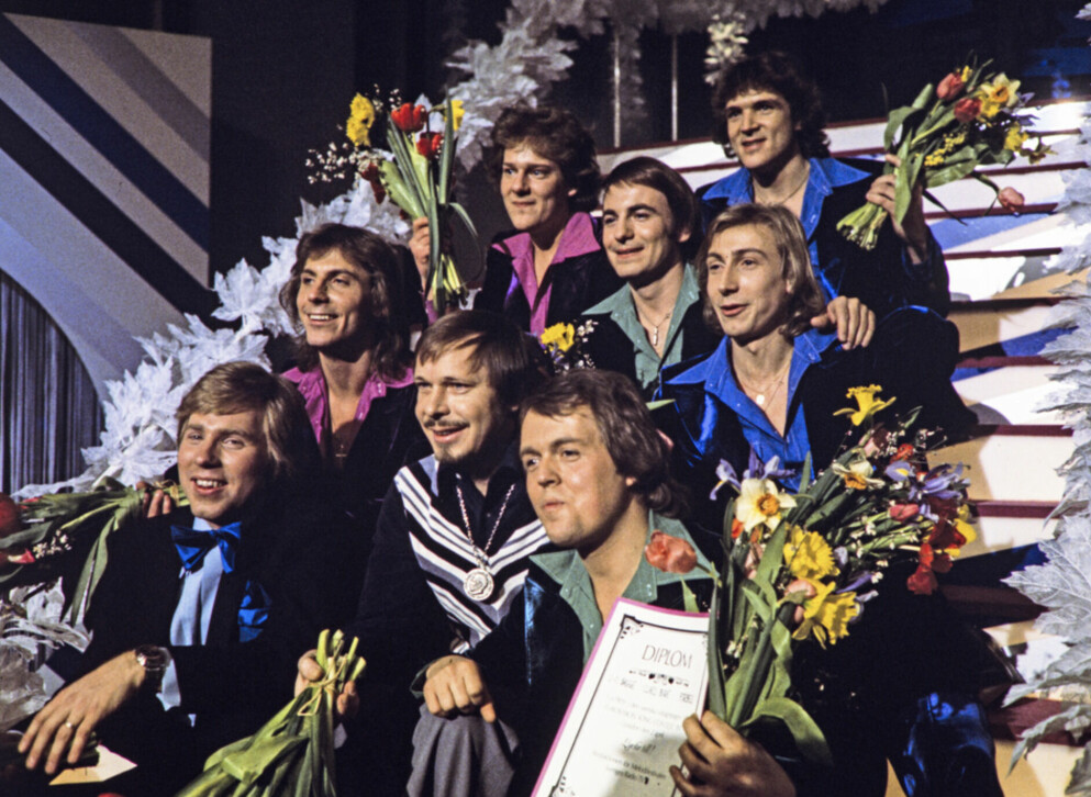 Sven-Olof Bagge med dirigenten Anders Berglund och gruppen Forbes. Sven-Olof Bagge med dirigenten Anders Berglund och gruppen Forbes
