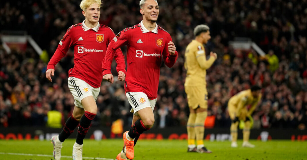 Antony firar sitt avgörande 2–1-mål mot Barcelona. Brassarna frälste United – slog ut "Barca"