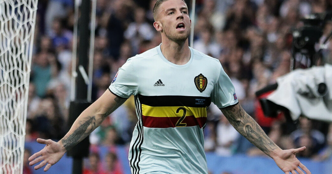 Antwerp-backen Toby Alderweireld jublar för ett av sina landslagsmål. Efter att ha avslutat landslagskarriären hoppas 34-åringen nu på sin första ligatitel i Belgien. Arkivbild. En titel för Toby? Antwerpen drömmer om guld