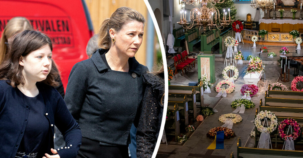 Dottern Maud håller tal på Ari Behns begravning
