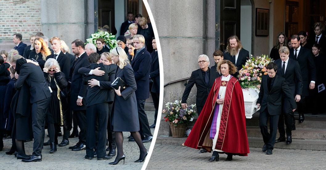 Ofattbara ögonblicket utanför kyrkan när Ari Behns kista bars ut