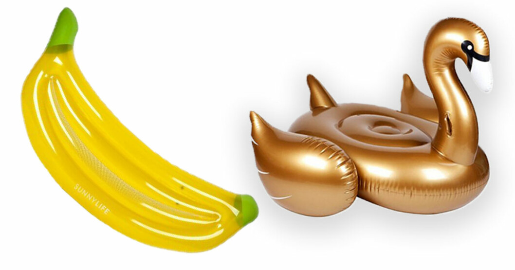 Här hittar du en uppblåsbar svan i guld och en uppblåsbar banan