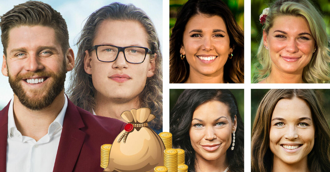 Simon Hermansson, Felix Almsved, Lisa Englund, Patricia Hanjikova, Isabella Larka och Linn Helenesdotter i Bachelor 2019.