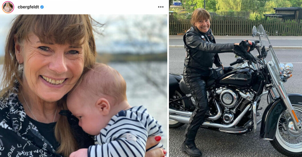 <strong>Sedan Barbro Bergfeldt lämnade den destruktiva relationen har hon hittat kärleken på nytt och dessutom tagit MC-körkort.</strong> Carina Bergfeldts mamma Barbro tillsammans med barnbarnet Hamilton.