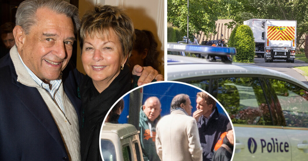 Baronen Guy Ullens de Schooten mötte sonen Nicolas Ullens de Schooten för första gången sedan brutala mordet på baronessan Myriam Ullens de Schooten.