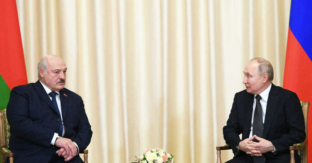 Belarus president Aleksandr Lukasjenko och Rysslands president Vladimir Putin vid ett möte förra veckan. Läcka: Putins plan för att ta över Belarus