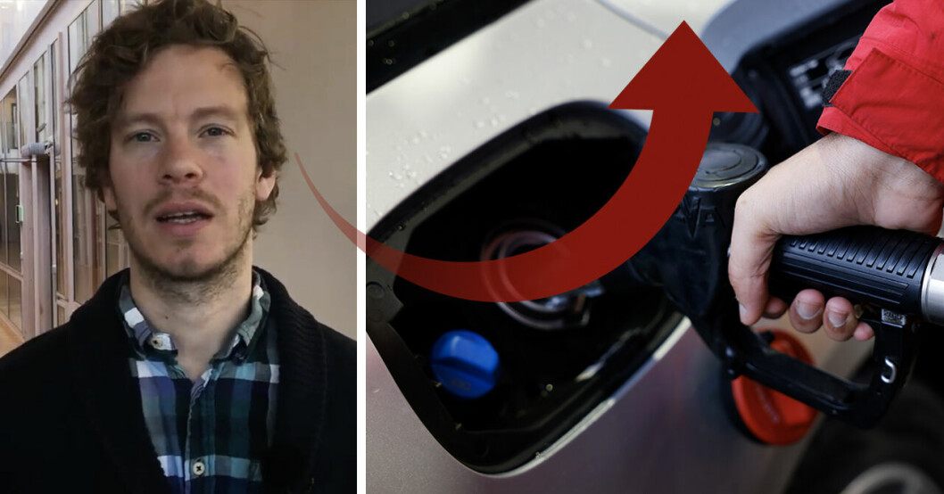 Daniel Engström-Stenson och en person som håller i en tankpump.