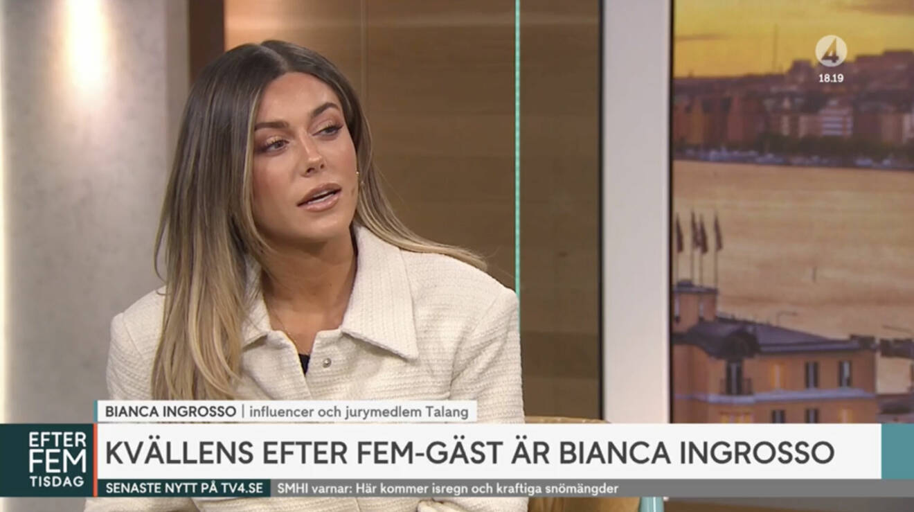 Bianca Ingrosso intervjuas av programledaren Sofia Geite i nyhetsprogrammet Efter fem.