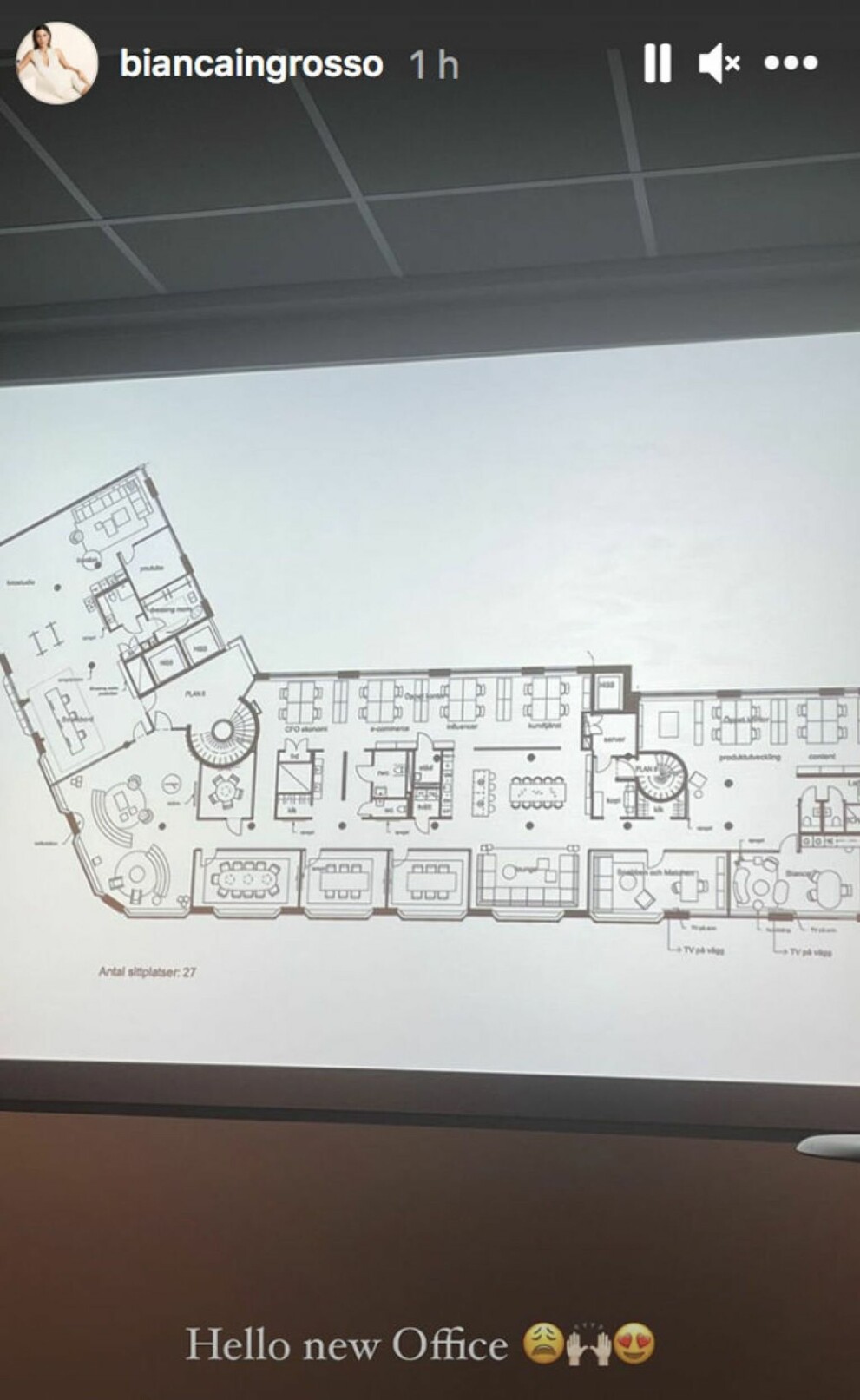 Planritningen för Biancas nya kontor. Instagram