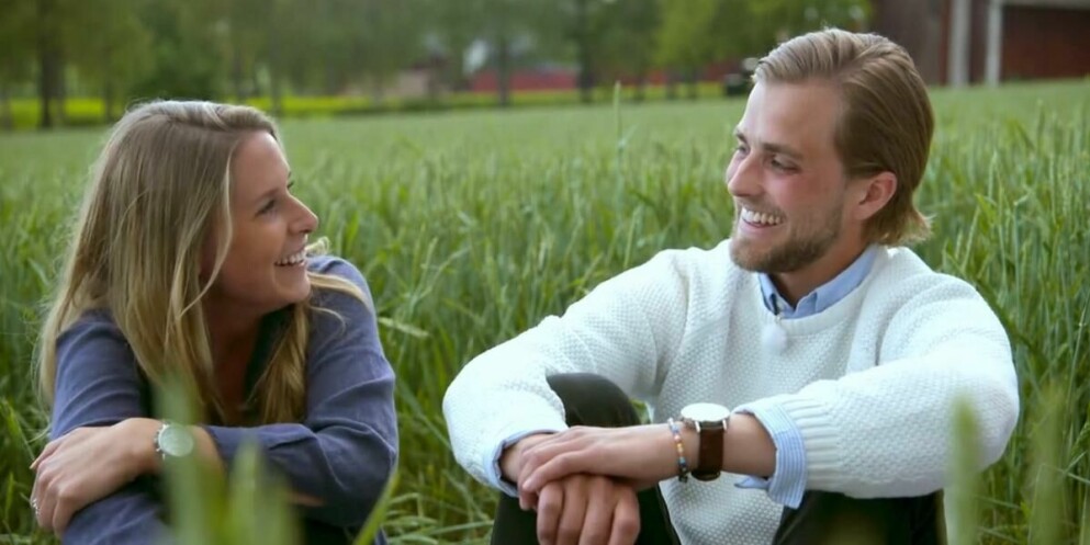 Caroline och Joacim under inspelningen av Bonde söker fru 2017. Bondeparet
