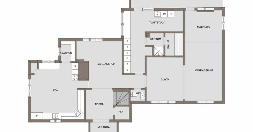 Så här ser planlösningen ut i det stora huset på Fredrick Federleys gård. Huset har även en övervåning. Planlösning