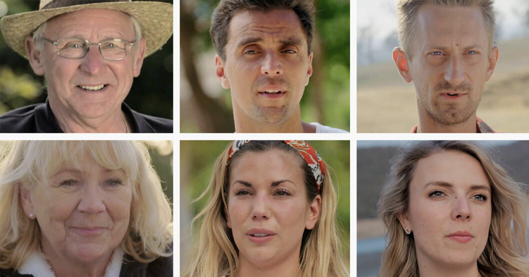 Leif Eriksson, Michel Olofsson, Andreas Johansson, Gunilla Lindqvist, Magdalena Hägge och Yohanna Espinoza Berg i Bonde söker fru – jorden runt 2020.