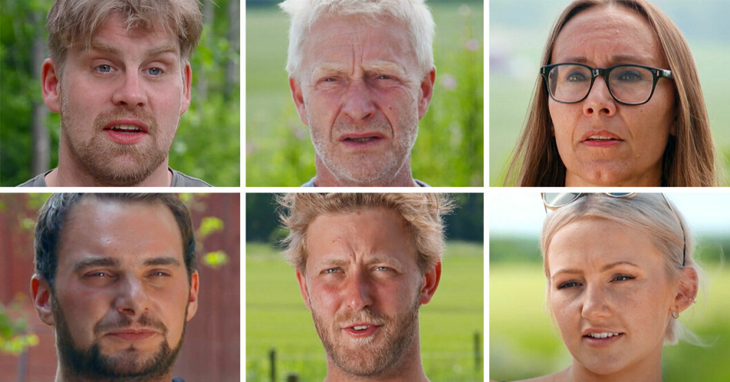 Mikael Backstulid, Pär Eric ”Peja” Nilsson, Daniel Eriksson, Filip Nilsson, Heidi Skedebäck och Lina Larsson i Bonde söker fru 2021.