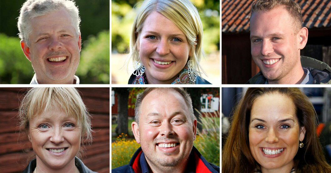Mats Thomsson, Thilde Höök, Jonathan Antonsson, Susanne Brännemo, Niklas Lorenz och Sigrid Bergåkra i Bonde söker fru.