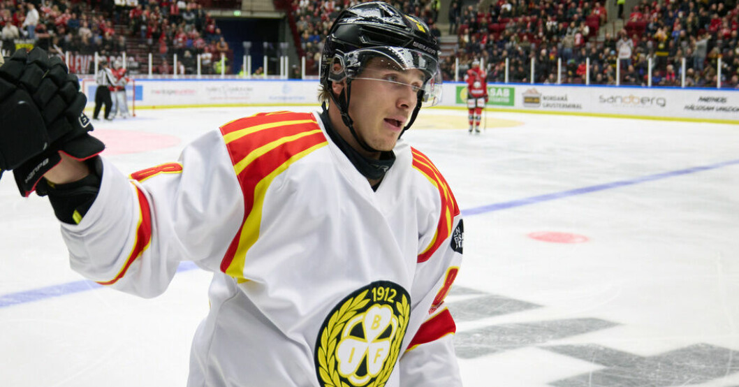 Brynäs Dmytro Timashov jublar. Arkivbild. Brynäs vann – tack vare stjärnans dubbel