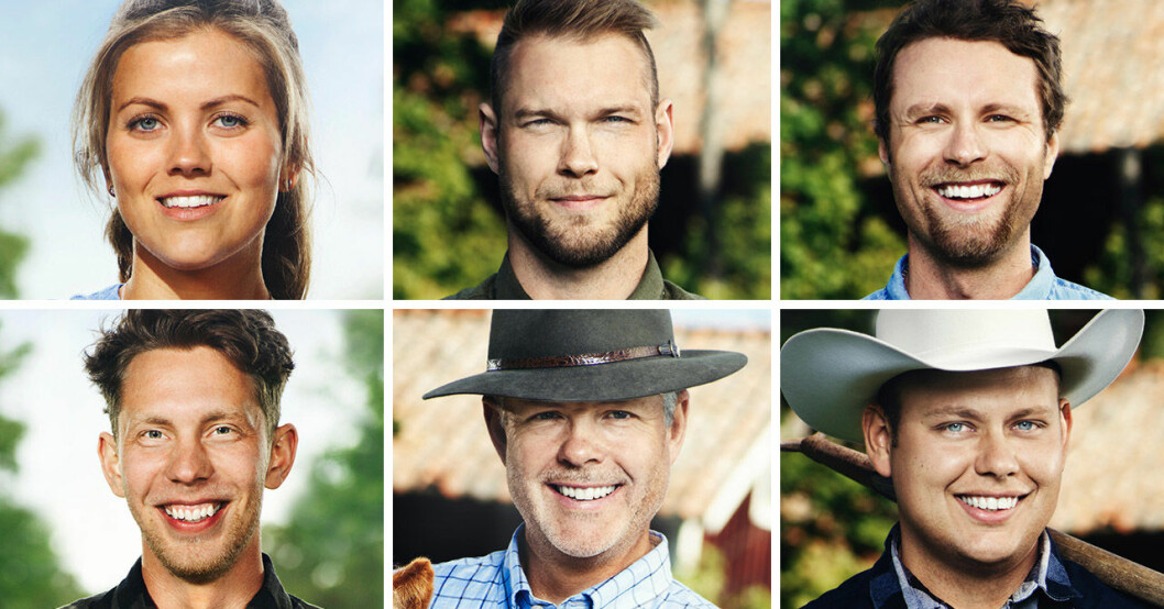 Linn Regild, Erik Parai Arnesson, Pontus Mikaelsson, Erik Bolang, Mats Thomsson och Patrik Fernlund i Bonde söker fru 2020.