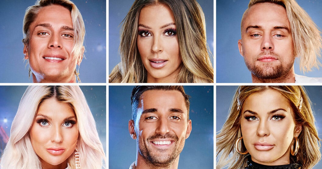 Arvid Stenbäcken, Josephine Qvist, Adrian Montin, Gabriella Andersson, Alex D'Rosso och Emma Hellström i Celebrity Ex on the beach 2020.