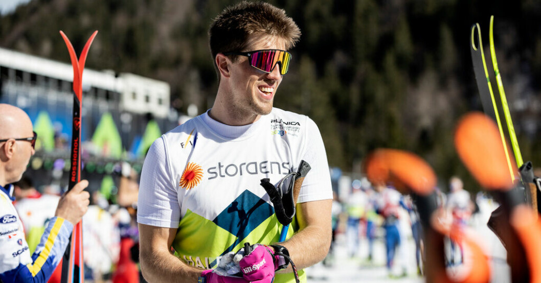 Calle Halfvarsson under onsdagens träning på VM-banan i Planica. Pappa-effekten: "Jag kan slå vem som helst"