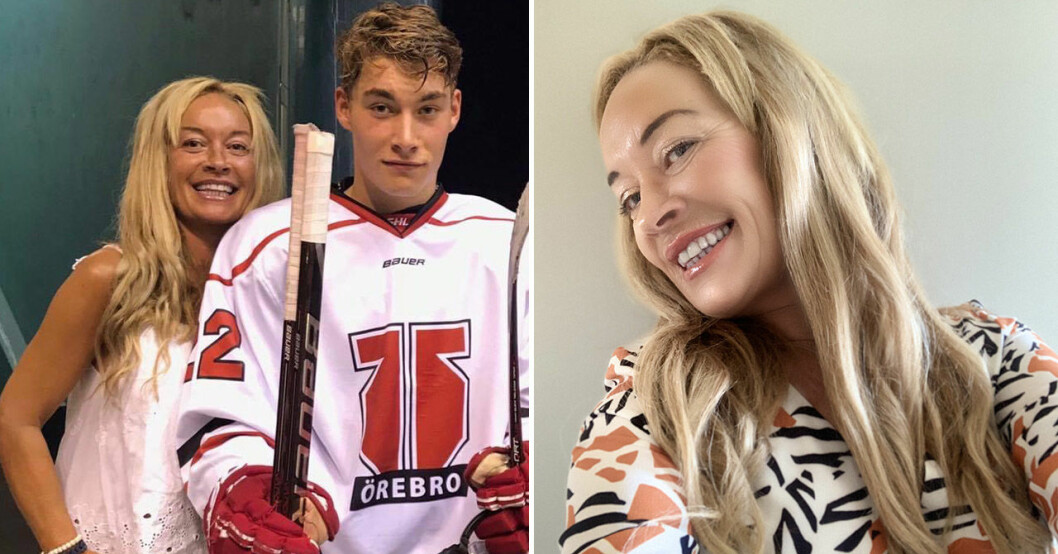 Camilla med hockeyspelande sonen Fabian. Camilla Eggenberger med sonen Fabian.