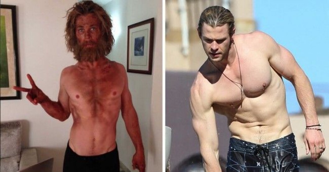 Chris Hemsworth som utmärglad sjöbruten och sig själv. Foto: <a href="https://www.instagram.com/p/-Zynr0SJVr/?taken-by=chrishemsworth" target="_blank">Instagram</a>, IBL Foto: Instagram, All Over Press