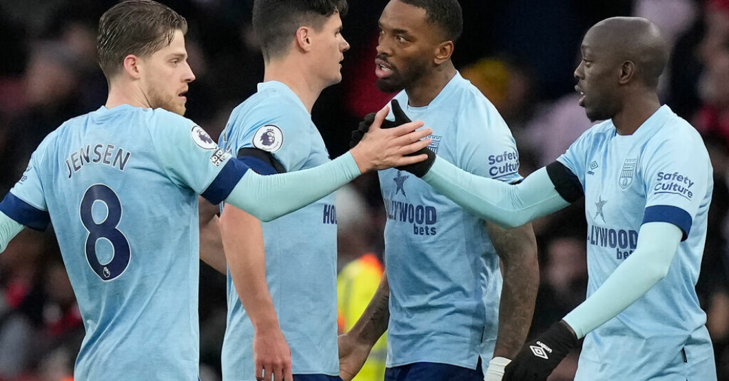 Christian Nørgaard, tvåa från vänster, stod offside innan han kunde spela fram Ivan Toney, tvåa från höger, till dennes 1–1-mål borta mot Arsenal. Brentfords kvittering borde därför ha underkänts. VAR-fel kan ha kostat Arsenal segern