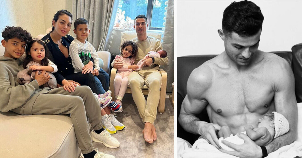 Cristiano Ronaldo tillsammans med familjen och den nyfödda.