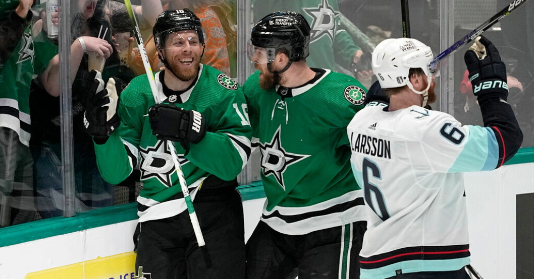 Dallas Joe Pavelski, till vänster, gjorde fyra mål. Men Seattle vann matchen med 5–4. Fyra mål i comebacken – men ingen matchhjälte