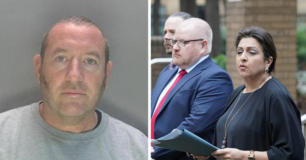 David Carrick och poliser och åklagare under måndagens presskonferens i Storbritannien.