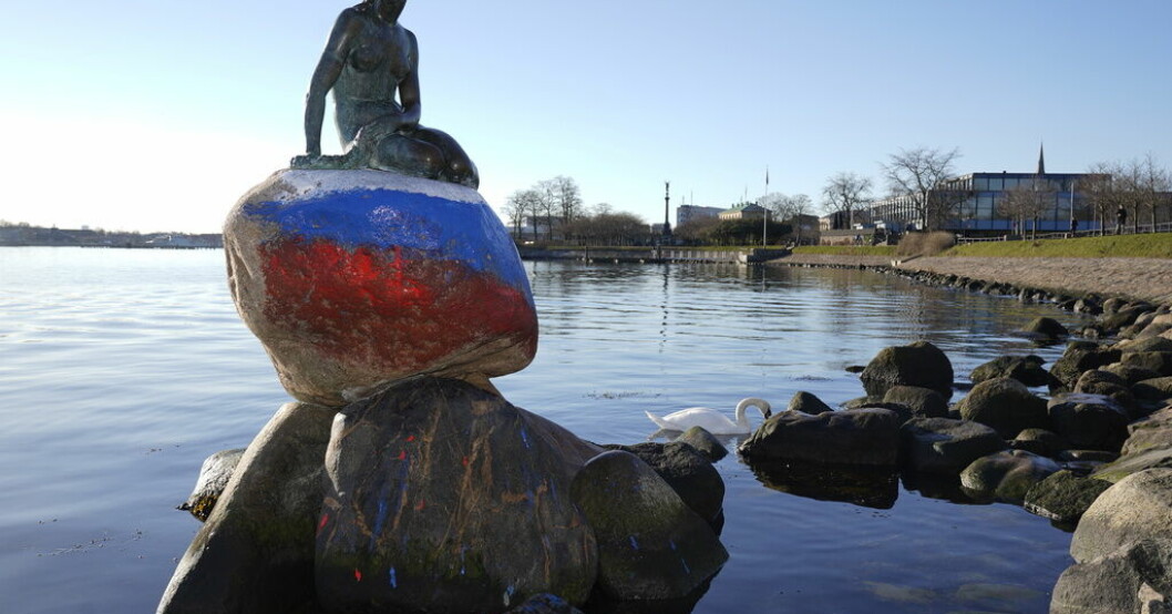 Den ryska flaggan har målats på "Den Lille Havfrue". "Den lille havfrue" målad med rysk flagga