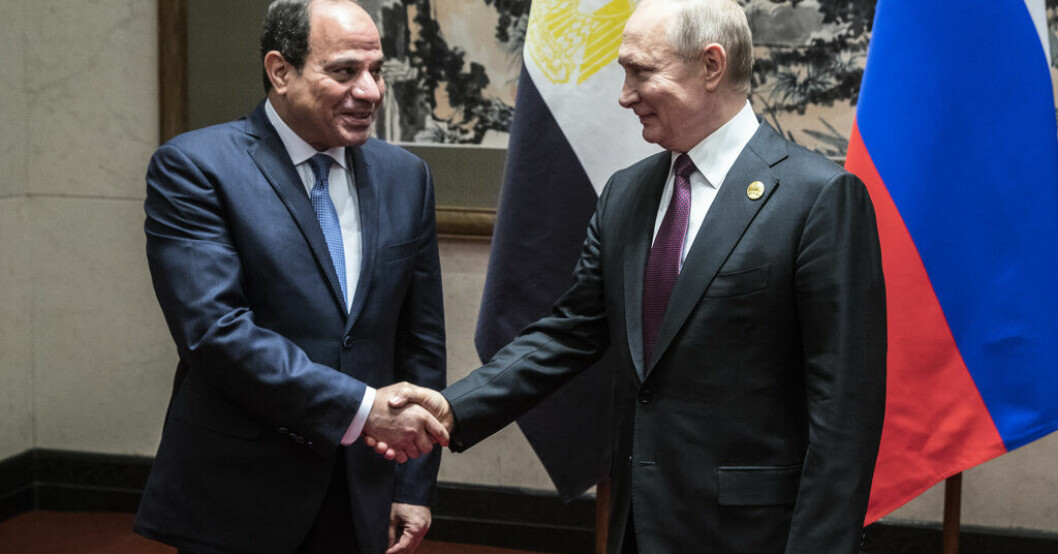 Egyptens president Abd al-Fattah al-Sisi och Rysslands Vladimir Putin under ett möte i Peking 2019. Arkivbild. Läcka: Egyptiska raketer till Ryssland?