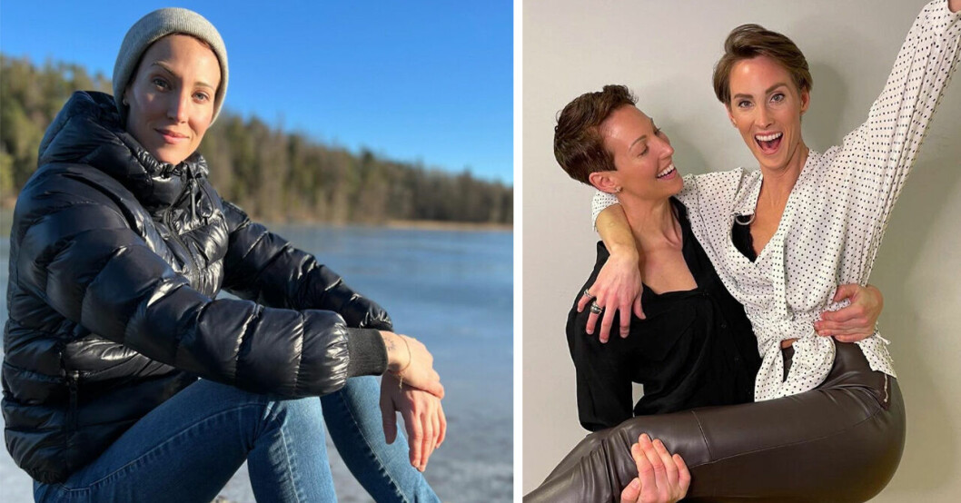 Elin Kjos och Elin tillsammans med sin tvillingsyster Ida Kjos.