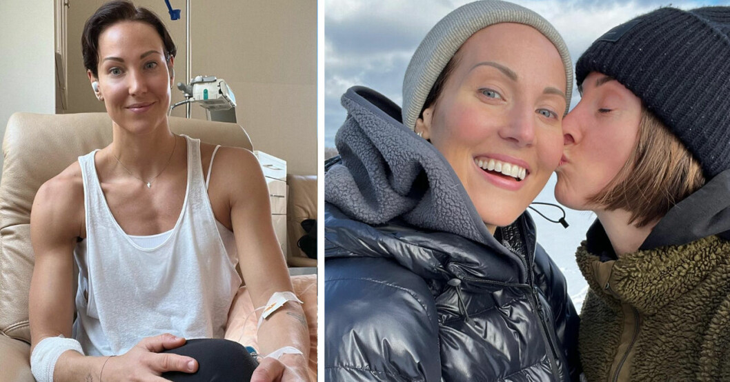 Elin Kjos på sjukhuset och Elin när hennes syster ida pussar henne på kinden