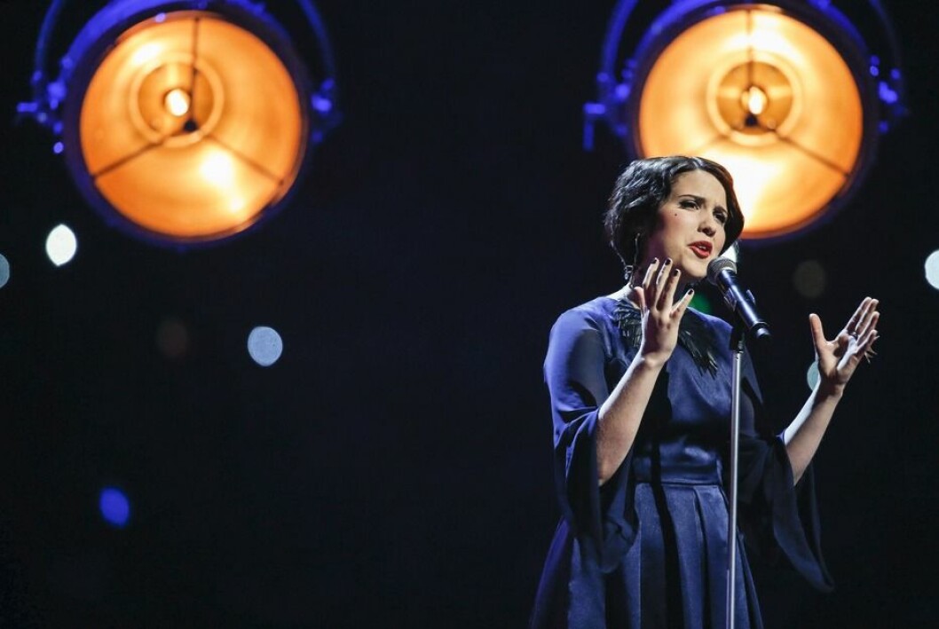 Ellen Benediktson när hon framförde bidraget “Songbird” i Melodifestivalen 2014. FOTO: Fredrik Persson/TT